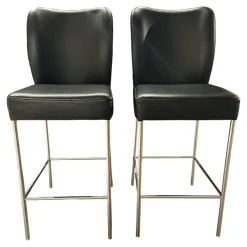 2er Set Barhocker Mambo Bezug Leder Toledo 9008 Schwarz Gestell Rundrohr Edelstahl