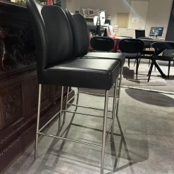 2er Set Barhocker Mambo Bezug Leder Toledo 9008 Schwarz Gestell Rundrohr Edelstahl