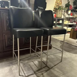 2er Set Barhocker Mambo Bezug Leder Toledo 9008 Schwarz Gestell Rundrohr Edelstahl