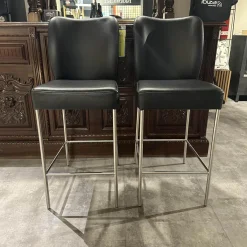 2er Set Barhocker Mambo Bezug Leder Toledo 9008 Schwarz Gestell Rundrohr Edelstahl