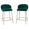 2er Set Barhocker Ona Stoff Spritz Pavone Türkis Blau Gestell Messing ME021