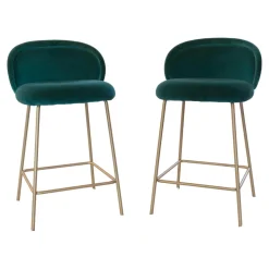 2er Set Barhocker Ona Stoff Spritz Pavone Türkis Blau Gestell Messing ME021