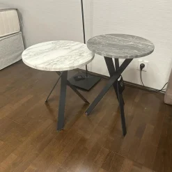 2er Set Beistelltisch Mortimer Platten Orobico Black 3 Stein Weiß Und Grau Gestell Stahl Schwarz