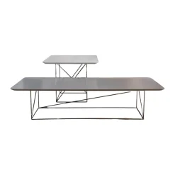 2er Set Beistelltisch Pilotis MDF Lack Grau Gestell Schwarz