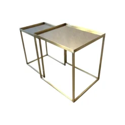 2er Set Beistelltisch Platte Glas Gestell Metall Goldoptik Gold