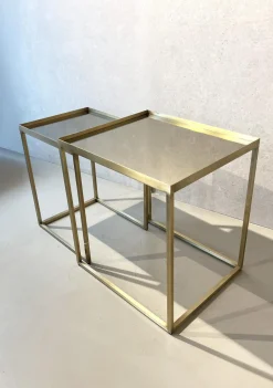 2er Set Beistelltisch Platte Glas Gestell Metall Goldoptik Gold