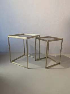 2er Set Beistelltisch Platte Glas Gestell Metall Goldoptik Gold