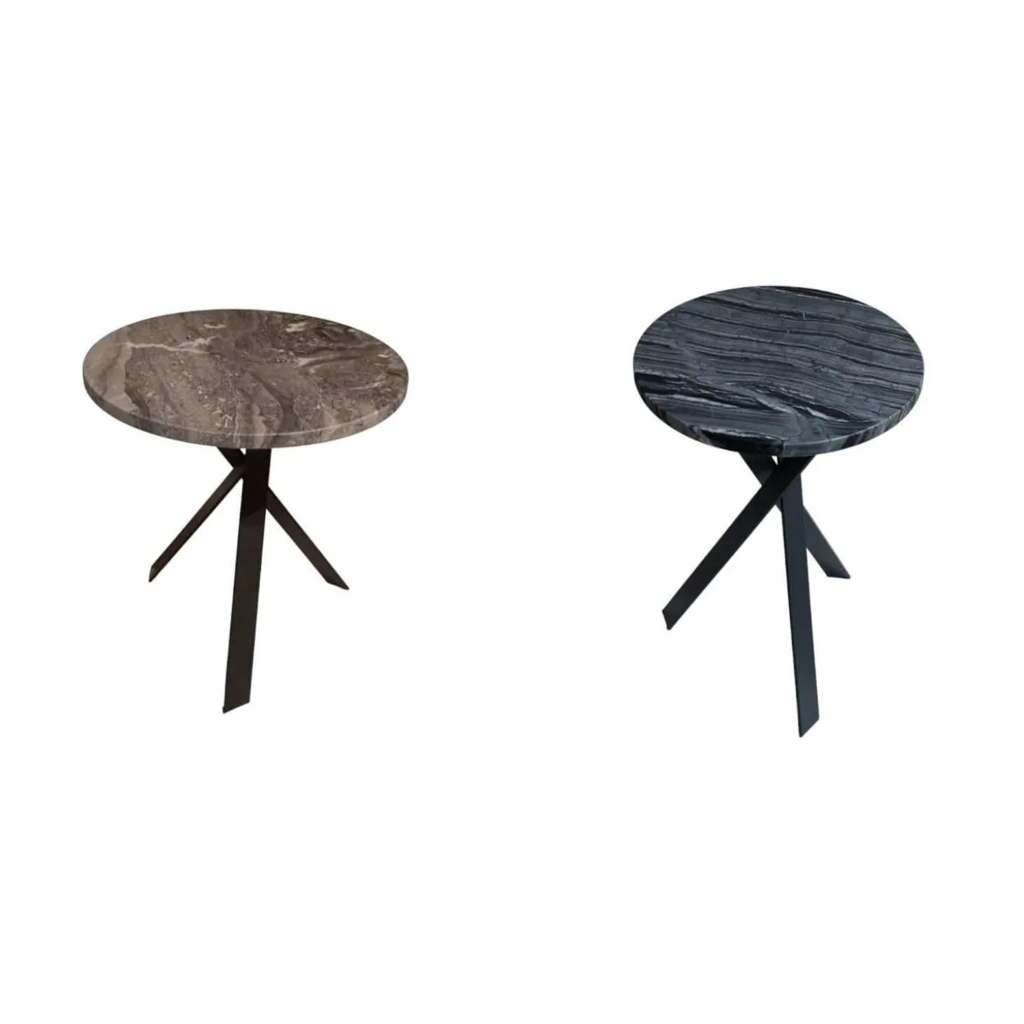 2er Set Beistelltisch Platte Stein Silver Wave Und Stein Orobico Black Gestell Stahl Schwarzgrau