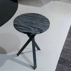 2er Set Beistelltisch Platte Stein Silver Wave Und Stein Orobico Black Gestell Stahl Schwarzgrau