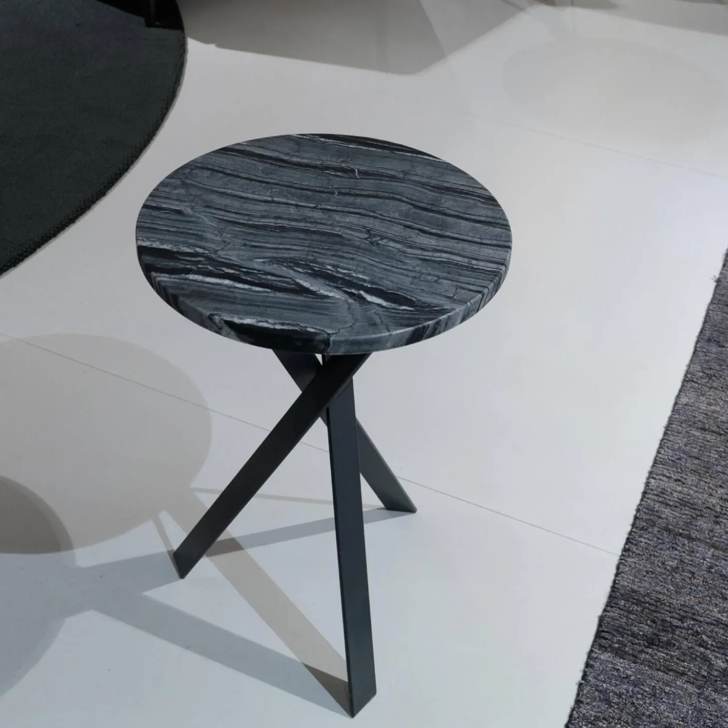 2er Set Beistelltisch Platte Stein Silver Wave Und Stein Orobico Black Gestell Stahl Schwarzgrau