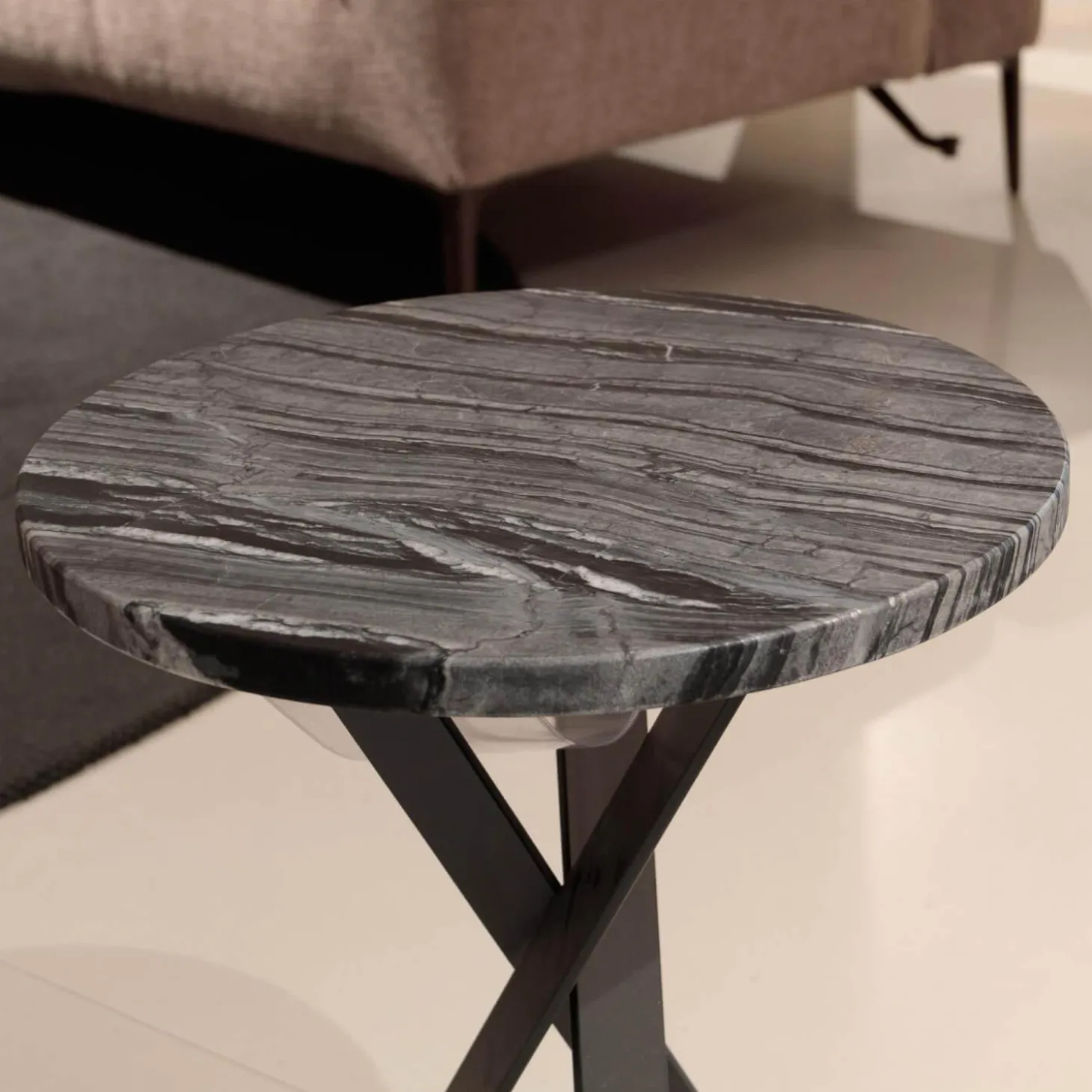 2er Set Beistelltisch Platte Stein Silver Wave Und Stein Orobico Black Gestell Stahl Schwarzgrau