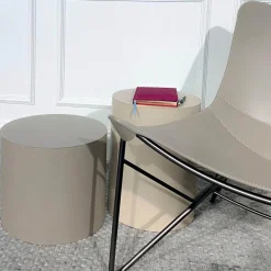 2er Set Beistelltisch Thais Bezug Narbenleder Creme Und Beige