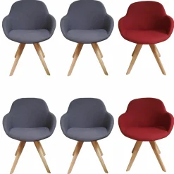 4er Set Coppa 4 Schalensessel Stoff Messina Grau und Rot Gestell Eiche Bianco Massiv