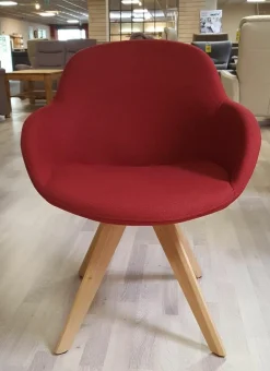 4er Set Coppa 4 Schalensessel Stoff Messina Grau und Rot Gestell Eiche Bianco Massiv