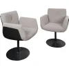 2-er Set Drehstuhl Alvo Stoff 14002 Hellgrau Schale Kunststoff Schwarz Tellerfuß Lack Schwarz