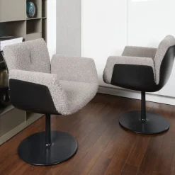 2-er Set Drehstuhl Alvo Stoff 14002 Hellgrau Schale Kunststoff Schwarz Tellerfuß Lack Schwarz