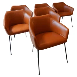 6er Set Esszimmerstuhl Leder Farbe Haselnuss Beine Metall Schwarz Lackiert