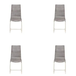 4er Set Freischwinger Jenny Vollgeflecht Kieselgrau Grau Untergestell Rundrohr Edelstahl