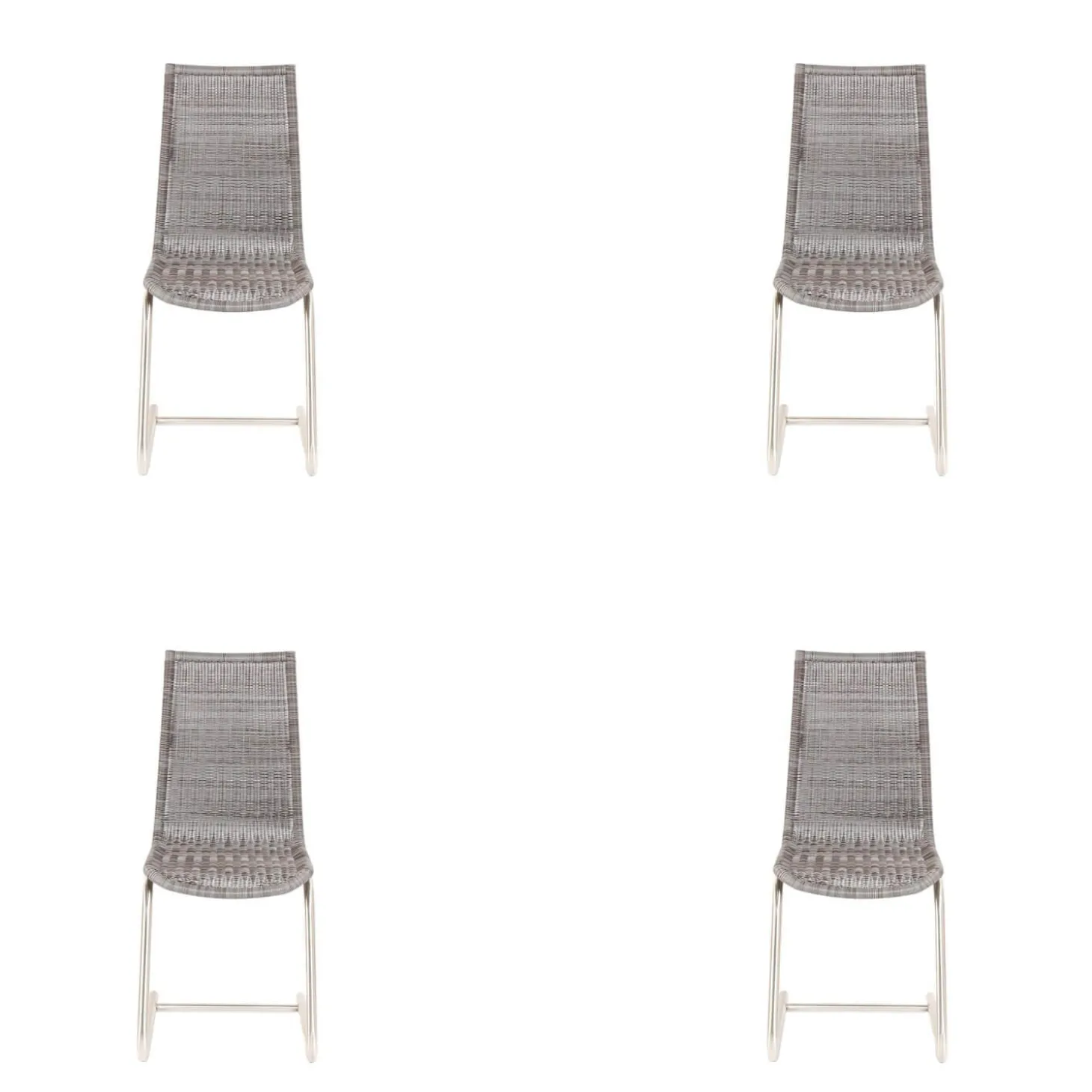 4er Set Freischwinger Jenny Vollgeflecht Kieselgrau Grau Untergestell Rundrohr Edelstahl