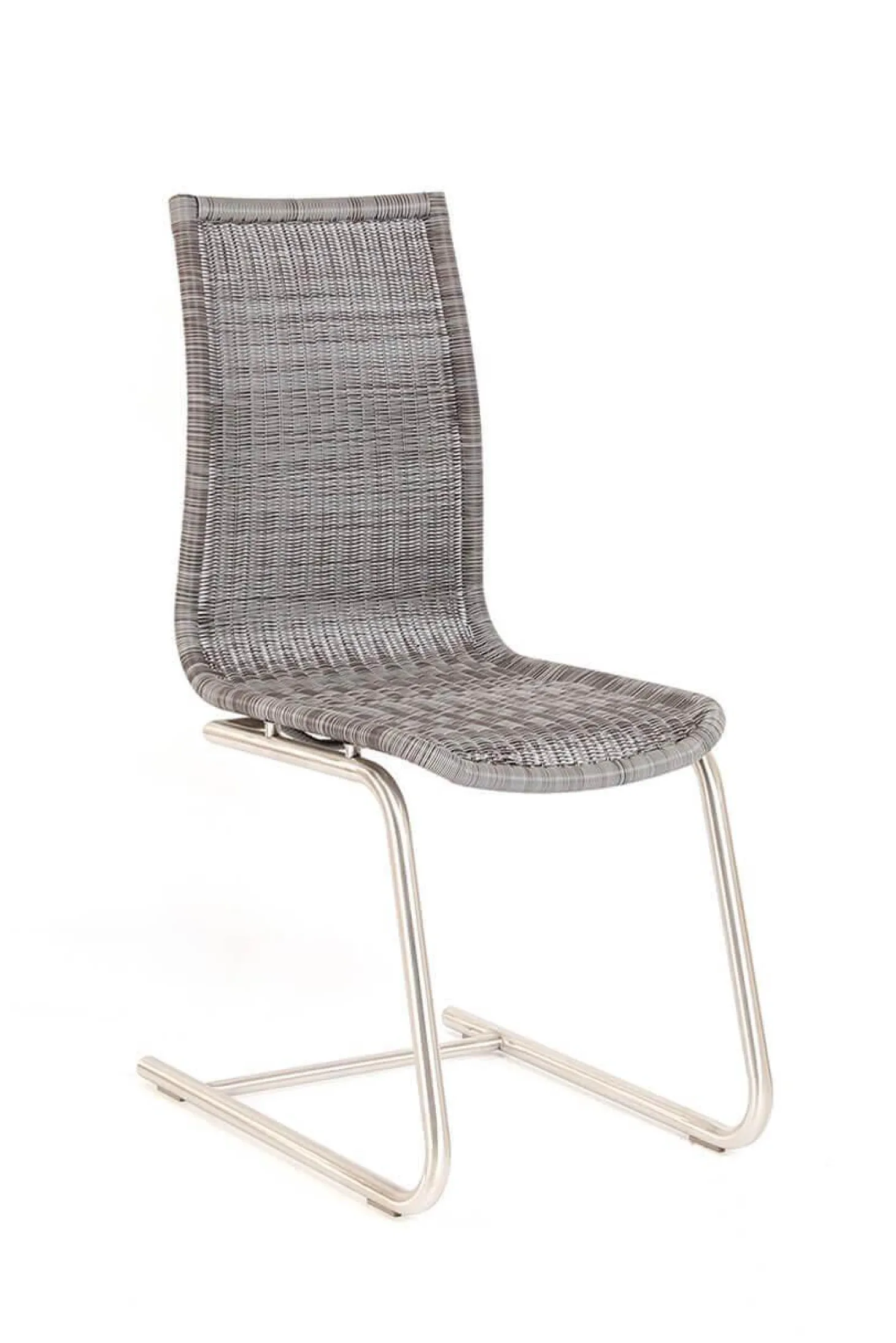 4er Set Freischwinger Jenny Vollgeflecht Kieselgrau Grau Untergestell Rundrohr Edelstahl