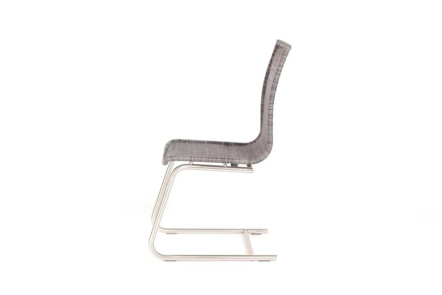 4er Set Freischwinger Jenny Vollgeflecht Kieselgrau Grau Untergestell Rundrohr Edelstahl