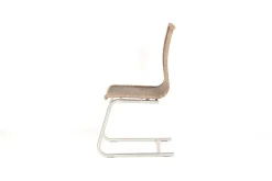 4er Set Freischwinger Jenny Vollgeflecht Macchiato Hellbraun Beige Untergestell Rundrohr Edelstahl