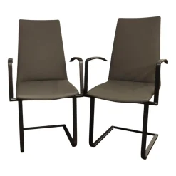 2er Set Freischwinger Kama Leder Hermes H-008 Anthracite Anthrazit Gestell Metall Schwarz Pulverbeschichtet