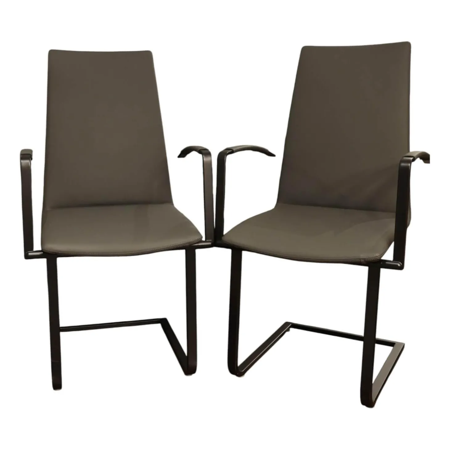 2er Set Freischwinger Kama Leder Hermes H-008 Anthracite Anthrazit Gestell Metall Schwarz Pulverbeschichtet