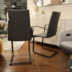 2er Set Freischwinger Kama Leder Hermes H-008 Anthracite Anthrazit Gestell Metall Schwarz Pulverbeschichtet