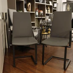 2er Set Freischwinger Kama Leder Hermes H-008 Anthracite Anthrazit Gestell Metall Schwarz Pulverbeschichtet