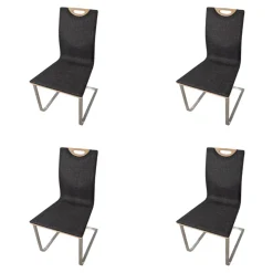 4er Set Freischwinger Lena Stoff Florida 122 Schwarz Rücken Balkeneiche Natur Gestell Metall Edelstahloptik