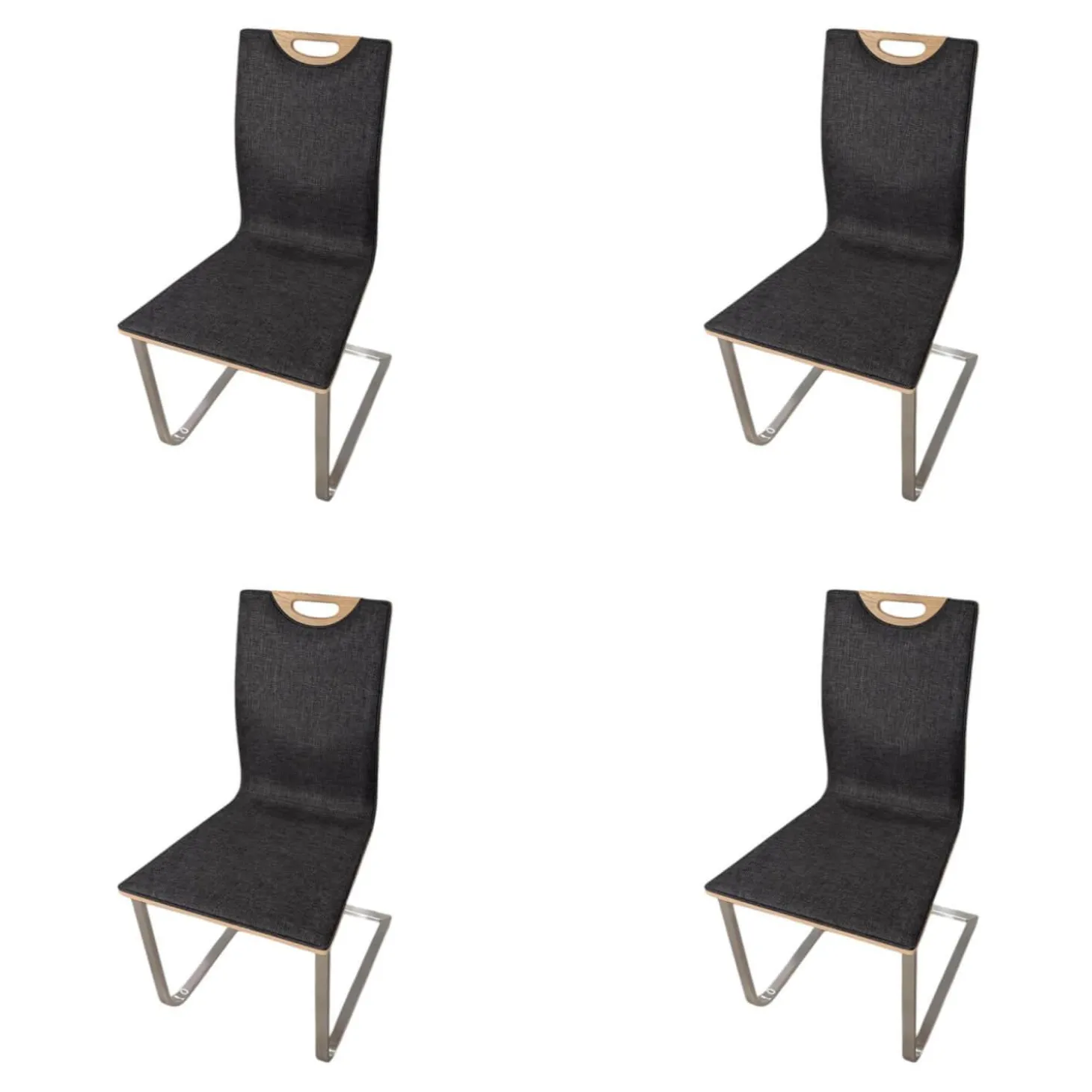 4er Set Freischwinger Lena Stoff Florida 122 Schwarz Rücken Balkeneiche Natur Gestell Metall Edelstahloptik