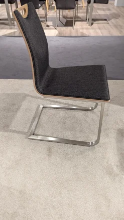 4er Set Freischwinger Lena Stoff Florida 122 Schwarz Rücken Balkeneiche Natur Gestell Metall Edelstahloptik