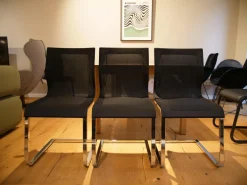 3er Set Freischwinger Magnum Stricktex Schwarz Gestell Chrom Glänzend Ohne Armlehne