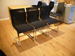 3er Set Freischwinger Magnum Stricktex Schwarz Gestell Chrom Glänzend Ohne Armlehne