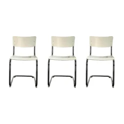 3-er Set Freischwinger Stuhl S43 Decklackiert 9010 Weiss Stahlgestell Verchromt Inklusive Filzgleitern