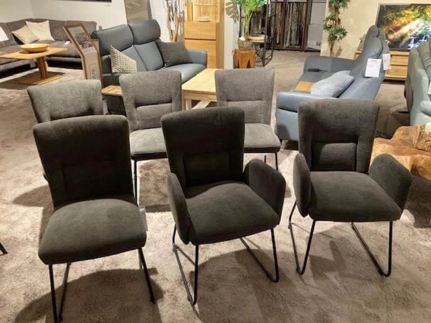 6er Set Gainesville Stoff Silent Hunter 361 Anthrazit Gestell Metall Schwarz Pulverbeschichtet