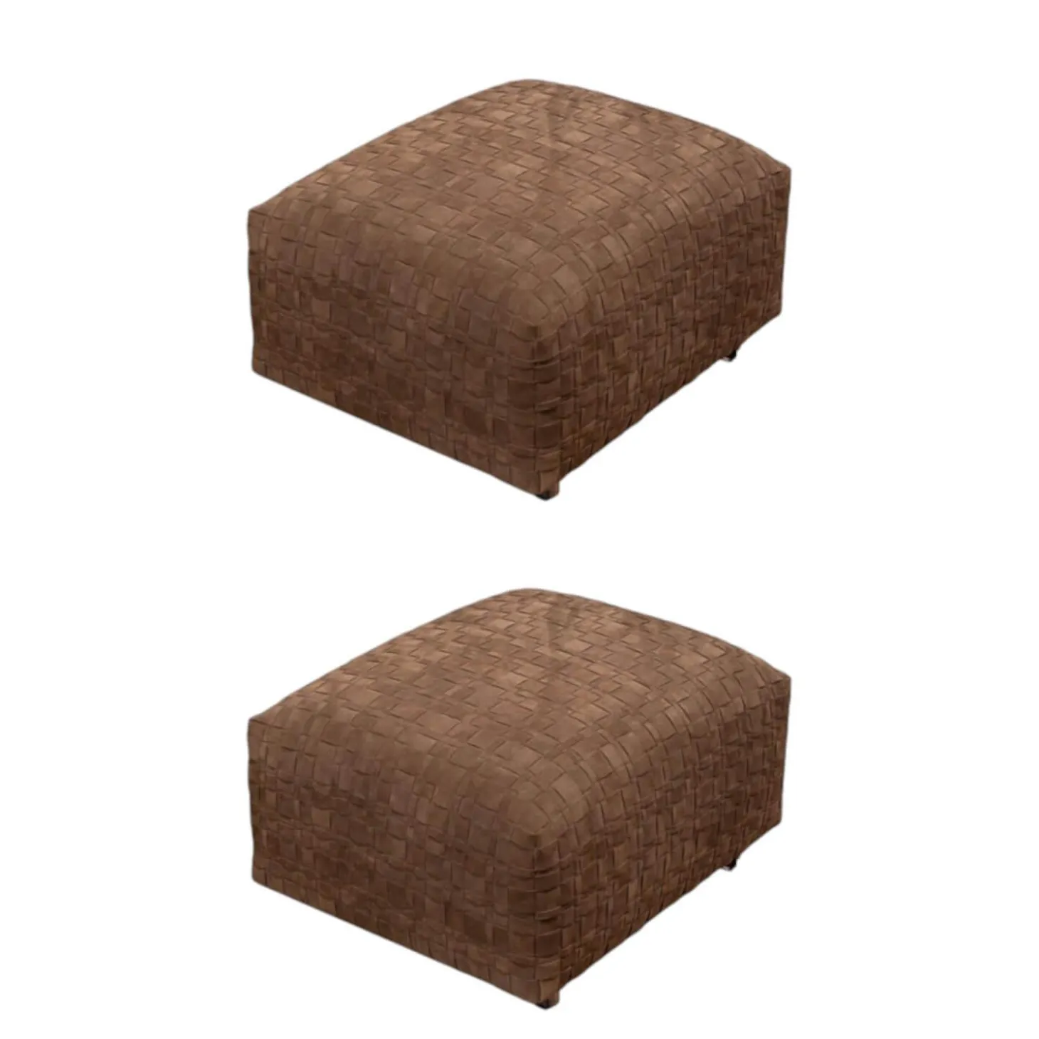 2er Set Hocker Bangkok Leder Wildleder Dunkelbraun Gestell Satiniert