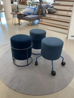 3er Set Hocker Drop Stoff 8214 Petrol Blau Und 8170 Ozean Dunkelblau Fuß Rollen Und Filzgleiter