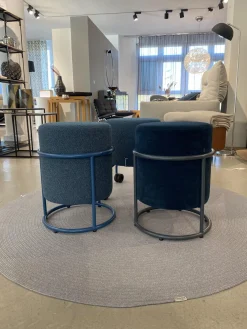 3er Set Hocker Drop Stoff 8214 Petrol Blau Und 8170 Ozean Dunkelblau Fuß Rollen Und Filzgleiter