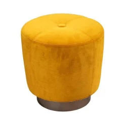 2er Set Hocker Jacques Stoff Hunt Gelb Sockel Metall Bronzefarbig Lackiert