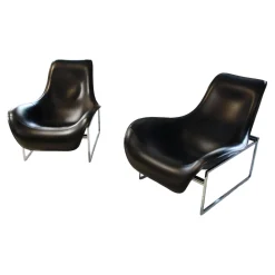 2-er Set Loungesessel Mart Leder Schwarz Matt und Beistelltisch Simplice