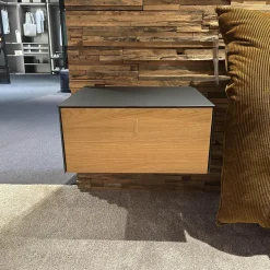 2er Set Nachtkästchen Front Eiche Geölt Farbglas Stahl Grau Matt Mit Klappgriff Holz