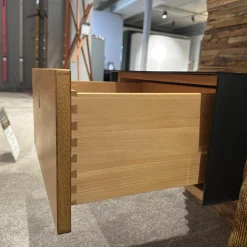 2er Set Nachtkästchen Front Eiche Geölt Farbglas Stahl Grau Matt Mit Klappgriff Holz