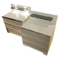 2er Set Nachtschrank Shanghai 2 665 062 Korpus Weiß Front Glas Kieselgrau Mit LED Touchbeschlag