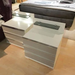 2er Set Nachtschrank Shanghai 2 665 062 Korpus Weiß Front Glas Kieselgrau Mit LED Touchbeschlag