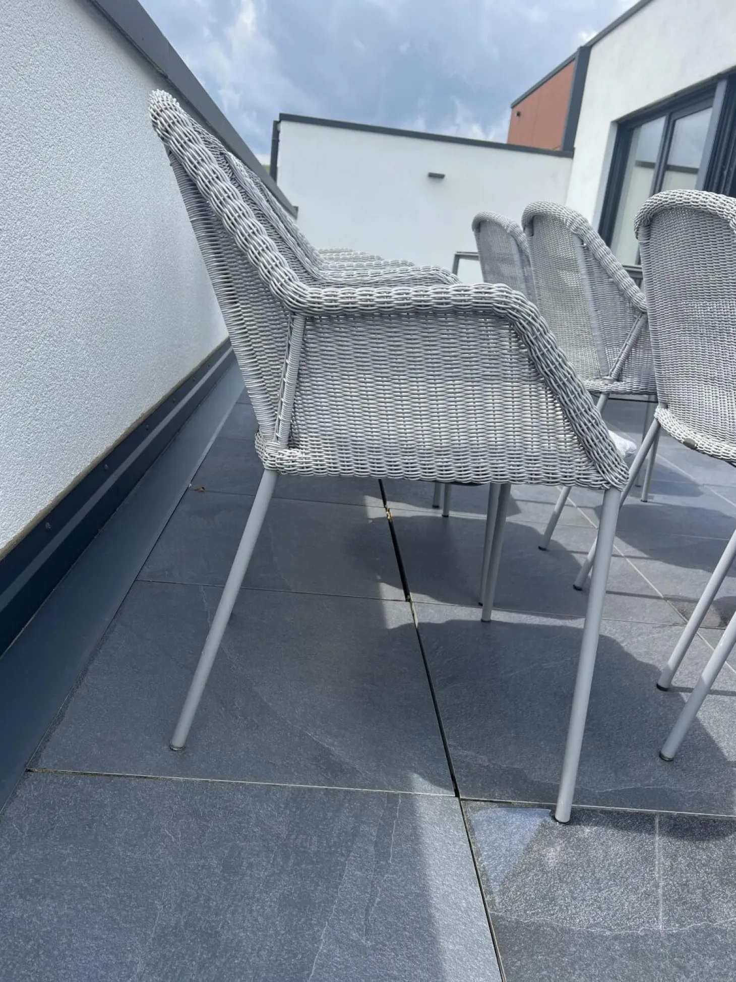 8er Set Outdoor Stuhl Breeze Stoff Wave Light Grey Grau Mit Kissen Stoff Natte Selected PP Light Grey Grau