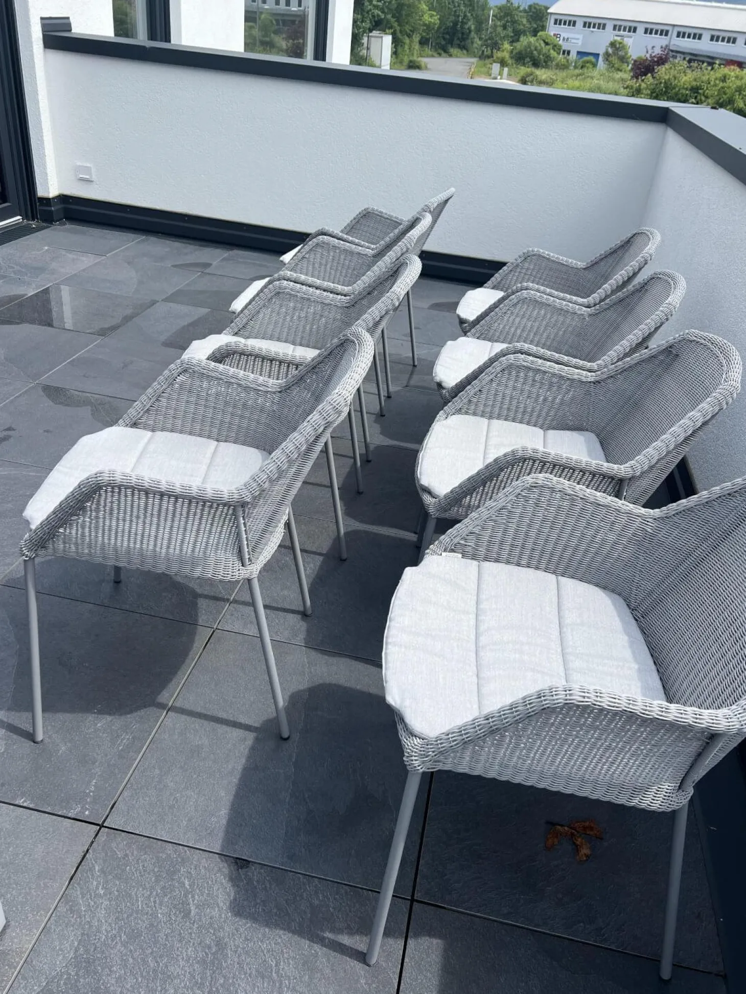 8er Set Outdoor Stuhl Breeze Stoff Wave Light Grey Grau Mit Kissen Stoff Natte Selected PP Light Grey Grau