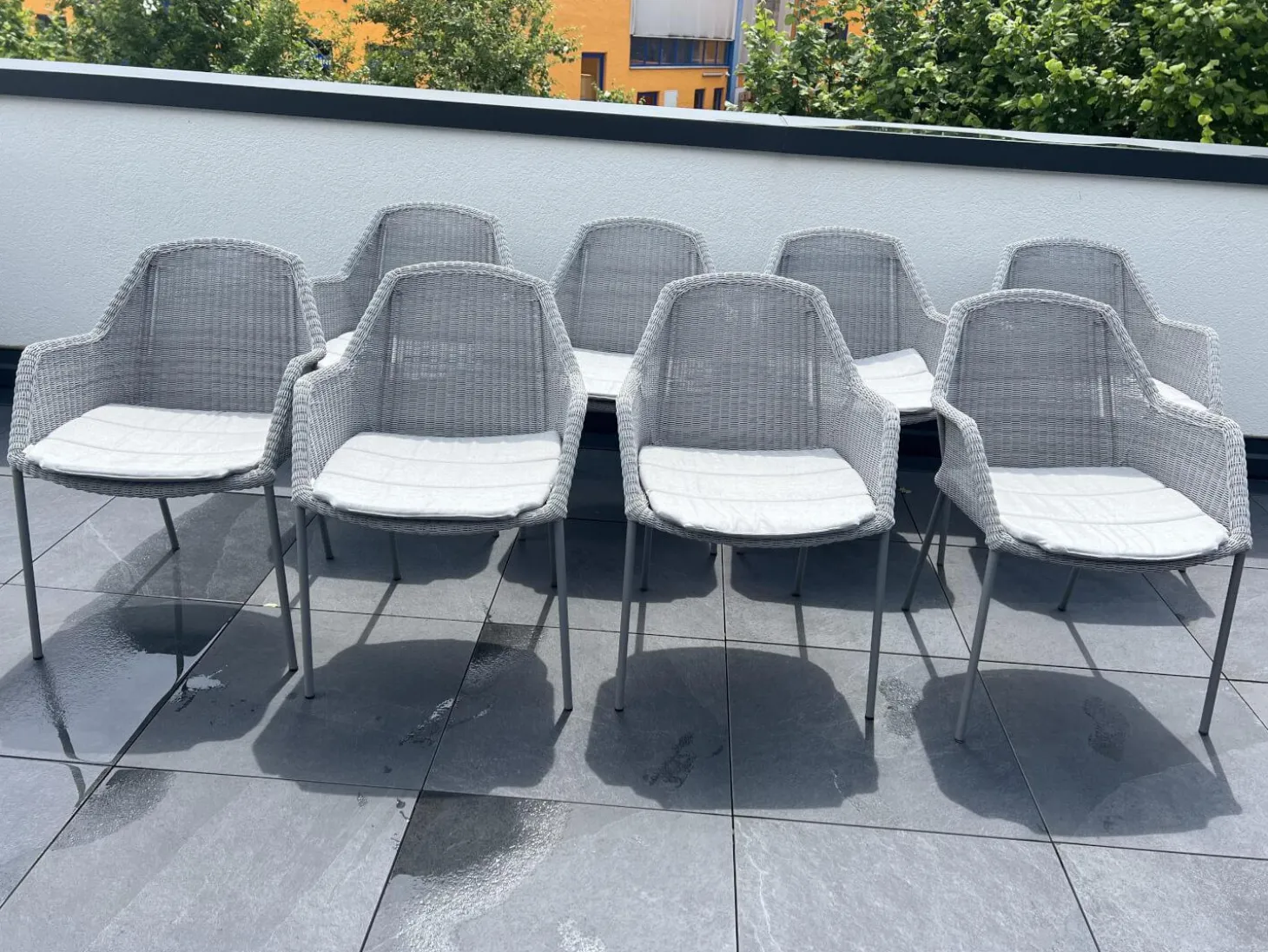 8er Set Outdoor Stuhl Breeze Stoff Wave Light Grey Grau Mit Kissen Stoff Natte Selected PP Light Grey Grau