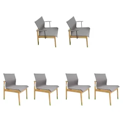 6er Set Outdoor Stuhl Sway Bespannung Java Sepia Natural Grau Rahmen Teakholz Mit Pulverbeschichtetem Aluminium Und Edelstahl Ohne Tisch